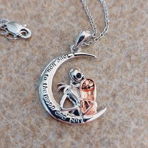 Sterling Silver .925 Nightmare Before Christmas Necklace Jack & Sally Love Moon